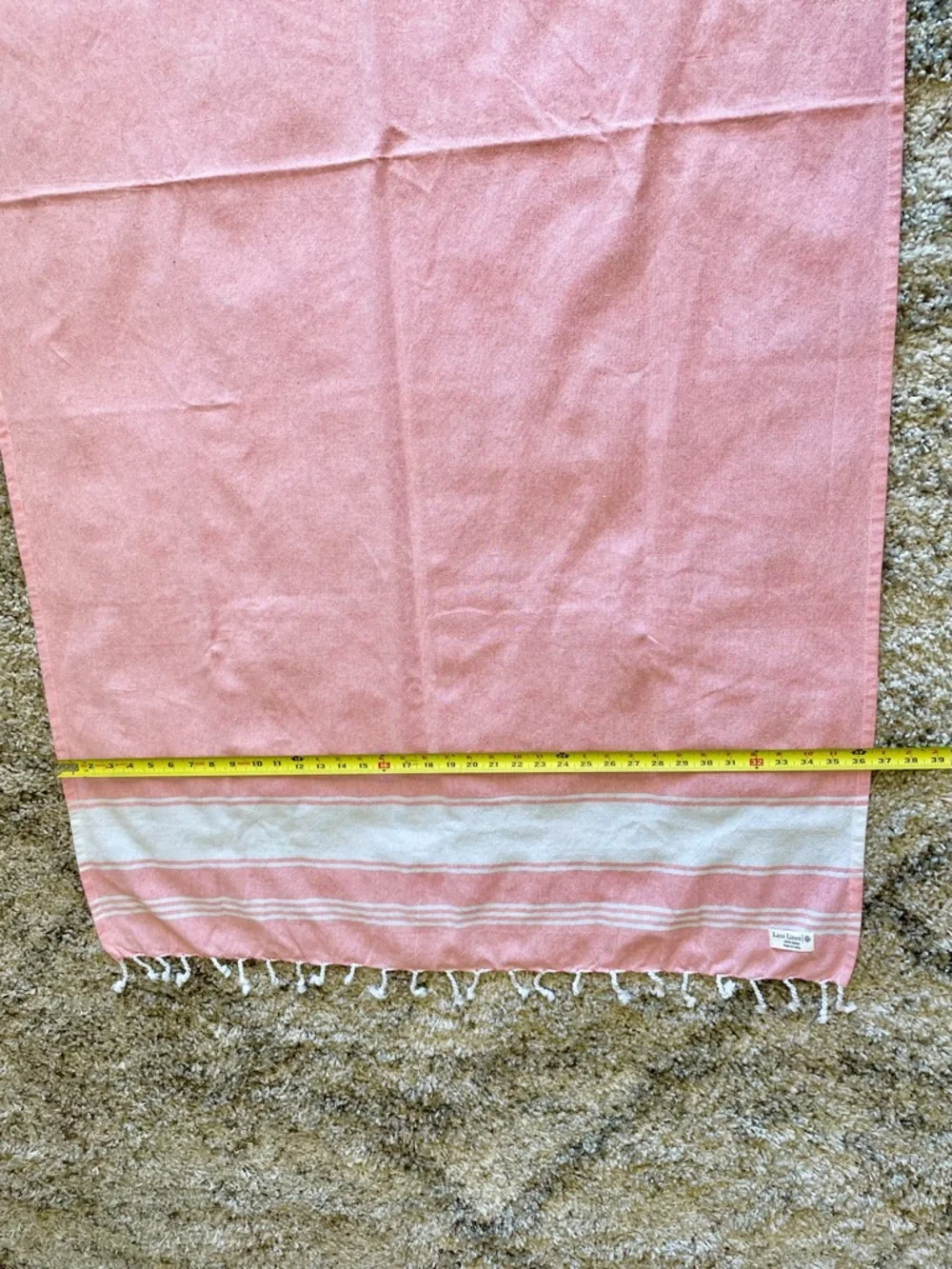 Lane Linen Turkish Beach Towel - Pink White Striped - Oversized 36.5W x70L EUC